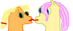 Size: 530x225 | Tagged: safe, imported from derpibooru, applejack, fluttershy, appleshy, female, kissing, lesbian, ms paint, shipping