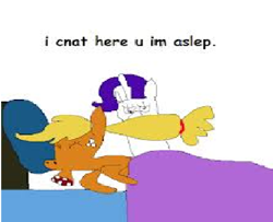 Size: 660x536 | Tagged: safe, imported from derpibooru, applejack, rarity, look before you sleep, bed, comic sans, dialogue, ms paint, needs more jpeg