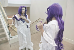 Size: 3872x2592 | Tagged: safe, artist:lil-kute-dream, imported from derpibooru, rarity, human, clothes, cosplay, dress, irl, irl human, mirror, pacific media expo, photo, solo