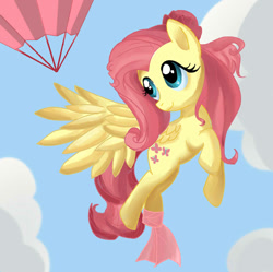 Size: 896x891 | Tagged: safe, artist:pupcakepup, imported from derpibooru, fluttershy, pony, fan, female, hat, solo