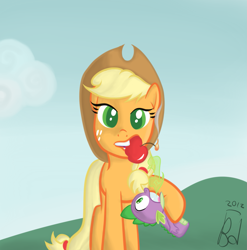 Size: 1399x1418 | Tagged: safe, artist:blastdown, imported from derpibooru, applejack, spike, apple family reunion