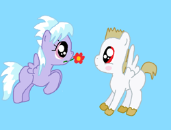 Size: 820x628 | Tagged: safe, artist:graciegirl328, imported from derpibooru, bulk biceps, cloudchaser, roid rage, cloudrage, colt, filly, flower, younger