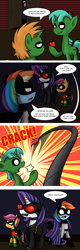 Size: 1272x3968 | Tagged: safe, artist:scootawhat, imported from derpibooru, rainbow dash, rarity, scootaloo, snails, snips, batman, batmare, catmare, catwoman, comic, crossover, henchmen, parody, robin, whip