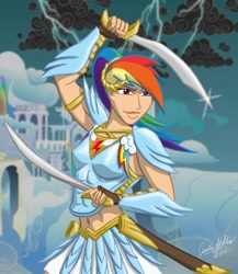 Size: 1200x1384 | Tagged: safe, artist:saber-scorpion, imported from derpibooru, rainbow dash, human, armor, dungeons and dragons, humanized, rogue, sword