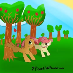 Size: 1280x1280 | Tagged: safe, artist:fransinn, imported from derpibooru, apple bloom, babs seed, 30 minute art challenge, applebucking