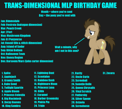 Size: 1136x1017 | Tagged: safe, imported from derpibooru, apple bloom, applejack, babs seed, barber groomsby, big macintosh, caramel, derpy hooves, dj pon-3, doctor whooves, fluttershy, gilda, granny smith, king sombra, lightning dust, nightmare moon, octavia melody, pinkie pie, princess celestia, princess luna, queen chrysalis, rainbow dash, rarity, scootaloo, screw loose, screwball, silver spoon, spike, sweetie belle, time turner, trixie, twilight sparkle, uncle curio, vinyl scratch, zecora, earth pony, pony, bakugan battle brawlers, birthday game, dimension travel, ed edd n eddy, exploitable meme, g1, john carter, lilo and stitch, male, meme, mushroom kingdom, pokémon, spongebob squarepants, stallion, super mario bros., team fortress 2, the fairly oddparents, the nightmare before christmas, thomas the tank engine