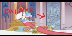 Size: 691x347 | Tagged: safe, edit, edited screencap, imported from derpibooru, screencap, princess celestia, alicorn, pony, unicorn, canterlot throne room, equestria, ethereal mane, female, male, map, mare, mind blown, royal throne room, stallion, theme song