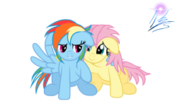 Size: 8000x4800 | Tagged: safe, artist:nightmaremoons, imported from derpibooru, fluttershy, rainbow dash, absurd resolution, alternate hairstyle, female, flutterdash, lesbian, shipping, simple background, transparent background, vector