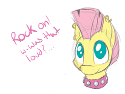 Size: 1099x820 | Tagged: safe, artist:helhoof, imported from derpibooru, fluttershy, alternate hairstyle, collar, earring, mohawk, piercing, punk