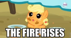Size: 637x345 | Tagged: safe, imported from derpibooru, applejack, babyjack, bane, batman, image macro, meme, roflbot