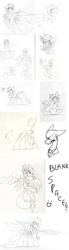 Size: 470x1700 | Tagged: safe, artist:the--cloudsmasher, imported from derpibooru, apple bloom, dj pon-3, fluttershy, pinkie pie, rarity, vinyl scratch, sketch dump, slenderman, slendermane, slenderpony