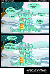 Size: 1500x2200 | Tagged: safe, artist:veggie55, imported from derpibooru, lyra heartstrings, pony, unicorn, comic, guyra, snow, tree