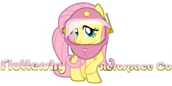 Size: 792x395 | Tagged: safe, imported from derpibooru, fluttershy, pony, female, helmet, kerbal space program, looking at you, raised hoof, smiling, solo