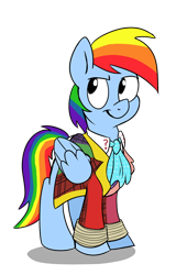 Size: 448x700 | Tagged: safe, artist:jaybugjimmies, artist:spainfischer, imported from derpibooru, doctor whooves, rainbow dash, time turner, pegasus, pony, 20% cooler, clothes, cosplay, doctor who, fashion disaster, rainbow dash always dresses in style, simple background, sixth doctor, solo, the explosion in a rainbow factory, transparent background