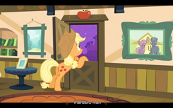 Size: 1024x640 | Tagged: safe, imported from derpibooru, screencap, applejack, apple family reunion, youtube caption