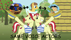 Size: 1280x720 | Tagged: safe, edit, edited screencap, imported from derpibooru, screencap, caramel, flam, flim, the super speedy cider squeezy 6000, beast wars, comic sans, dinobot, ed edd n eddy, edd, exploitable meme, flim flam brothers, same voice actor, transformers