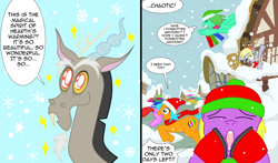 Size: 2538x1488 | Tagged: safe, artist:mattwilson83, imported from derpibooru, derpy hooves, discord, pegasus, pony, chaotic, christmas, comic, female, hearth's warming eve, mare, rush, shopping