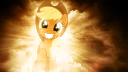 Size: 1920x1080 | Tagged: safe, artist:tzolkine, imported from derpibooru, applejack, faic, grin, squee, wallpaper