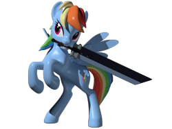 Size: 800x600 | Tagged: safe, artist:clawed-nyasu, imported from derpibooru, rainbow dash, 3d, 3d model, buster sword, final fantasy, final fantasy vii, simple background, sword, transparent background, weapon