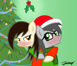 Size: 838x724 | Tagged: safe, artist:chainchomp7, imported from derpibooru, oc, oc only, blushing, female, holly, holly mistaken for mistletoe, male, shipping, straight