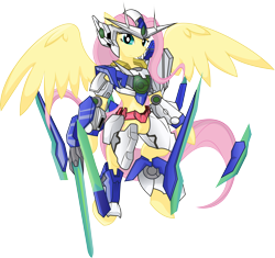 Size: 7795x7325 | Tagged: safe, artist:halotheme, imported from derpibooru, fluttershy, pegasus, pony, absurd resolution, crossover, female, gundam, mare, parody, quant, simple background, transparent background