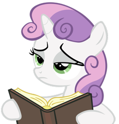 Size: 875x914 | Tagged: safe, imported from derpibooru, sweetie belle, pony, hearts and hooves day (episode), bemused, book, bust, dictionary, female, lidded eyes, portrait, reaction image, simple background, solo, transparent background, vector