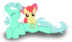 Size: 900x537 | Tagged: safe, artist:meline134, imported from derpibooru, apple bloom, lyra heartstrings