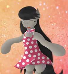 Size: 2480x2716 | Tagged: safe, artist:glittersonyourface, imported from derpibooru, octavia melody, earth pony, pony, bipedal, clothes, dress, eyes closed, female, mare, polka dots, smiling, solo