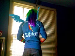 Size: 640x480 | Tagged: safe, artist:cosamour, imported from derpibooru, rainbow dash, human, cosplay, irl, irl human, photo, rule 63, solo