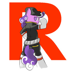 Size: 1700x1700 | Tagged: safe, artist:curly1337, imported from derpibooru, screwball, pony, badass, bipedal, clothes, cosplay, crossover, dressup, executive, hat, parody, pokémon, proton, r, team rocket