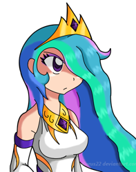 Size: 484x613 | Tagged: safe, artist:kurus22, imported from derpibooru, princess celestia, human, bust, crown, female, hair over one eye, humanized, jewelry, regalia, simple background, solo, transparent background