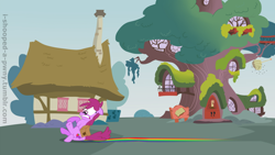 Size: 1280x722 | Tagged: safe, editor:i-shooped-a-pwny, imported from derpibooru, berry punch, berryshine, pony, female, funny, golden oaks library, rainbow, skid mark