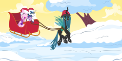 Size: 8000x4000 | Tagged: safe, artist:zakbo1337, imported from derpibooru, princess cadance, queen chrysalis, shining armor, twilight sparkle, absurd resolution, sleigh, snow