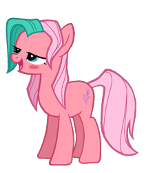 Size: 848x942 | Tagged: safe, artist:mappymaples, artist:vanillachama, imported from derpibooru, tipsy tulip, pony, bedroom eyes, blushing, drunk, female, g2, g2 to g4, g4, generation leap, open mouth, simple background, smiling, solo, transparent background, vector