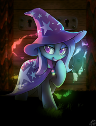 Size: 1466x1914 | Tagged: safe, artist:dawnfire, imported from derpibooru, trixie, pony, unicorn, colored pupils, female, magic, mare, raised hoof, solo