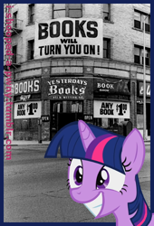 Size: 420x618 | Tagged: safe, editor:i-shooped-a-pwny, imported from derpibooru, twilight sparkle, bibliophile, book, that pony sure does love books