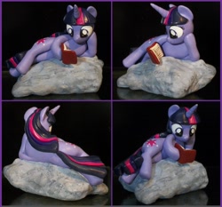 Size: 5032x4696 | Tagged: safe, artist:madponyscientist, imported from derpibooru, twilight sparkle, pony, absurd resolution, book, custom, customized toy, irl, photo, rock, sculpture, solo