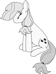 Size: 501x667 | Tagged: safe, artist:dbapplejack, imported from derpibooru, applejack, earth pony, pony, eyes closed, female, grayscale, hatless, missing accessory, monochrome, simple background, sitting, solo, transparent background, vector