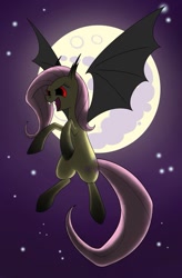 Size: 723x1105 | Tagged: safe, artist:underpable, imported from derpibooru, fluttershy, bat pony, pony, vampire, bat ponified, fangs, flutterbat, hilarious in hindsight, moon, night, race swap, stars