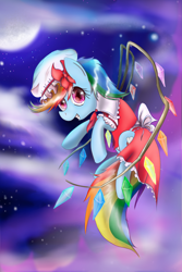 Size: 1600x2400 | Tagged: safe, artist:colorsymphony, imported from derpibooru, rainbow dash, pony, clothes, costume, crossover, female, flandre scarlet, rainbow dash always dresses in style, solo, touhou