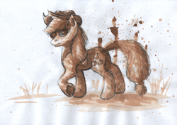 Size: 1500x1054 | Tagged: safe, artist:gonedreamer, imported from derpibooru, applejack, coffee art, traditional art