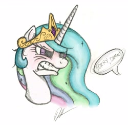 Size: 3634x3546 | Tagged: safe, artist:shadawg, imported from derpibooru, princess celestia, pony, angry, female, solo