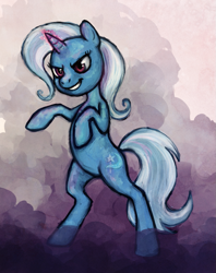 Size: 869x1098 | Tagged: dead source, safe, artist:fjording, imported from derpibooru, trixie, pony, unicorn, female, glowing horn, horn, mare, rearing, solo