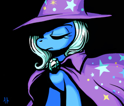 Size: 566x483 | Tagged: safe, artist:corpsecrow, imported from derpibooru, trixie, pony, unicorn, black background, dark, eyes closed, female, mare, simple background, solo