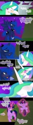 Size: 600x2284 | Tagged: safe, artist:falleninthedark, imported from derpibooru, princess celestia, princess luna, twilight sparkle, comic, the chaotic and the regretful