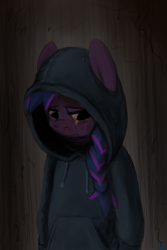 Size: 1280x1920 | Tagged: safe, artist:gordonfreeguy, imported from derpibooru, oc, oc only, semi-anthro, clothes, crying, hoodie, request, sad, solo