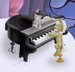 Size: 1500x1425 | Tagged: safe, artist:narbevoguel, imported from derpibooru, frederic horseshoepin, octavia melody, earth pony, pony, female, fredtavia, male, musical instrument, piano, shipping, straight