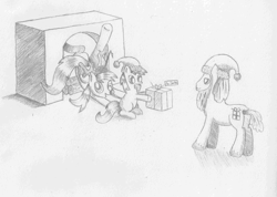 Size: 2000x1420 | Tagged: safe, artist:sorenngl, imported from derpibooru, derpy hooves, dinky hooves, pegasus, pony, christmas, competition:derpibooru 2012, female, mare, ponified