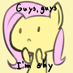 Size: 500x500 | Tagged: safe, artist:sepent, imported from derpibooru, part of a set, fluttershy, pony, :<, captain obvious, cute, dot eyes, female, shaped like itself, shyabetes, simple background, solo, truth, yellow background