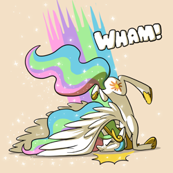 Size: 3000x3000 | Tagged: safe, artist:docwario, imported from derpibooru, princess celestia, pony, crash, faceplant, fail, female, majestic as fuck, scrunchy face, solo